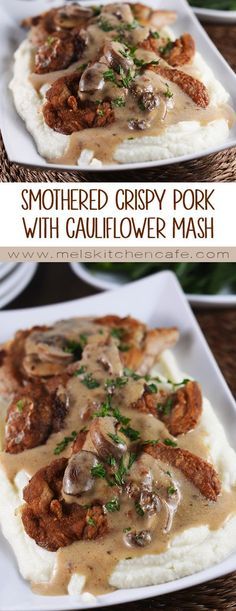 Smothered Crispy Pork Cutlets with Cauliflower Mash