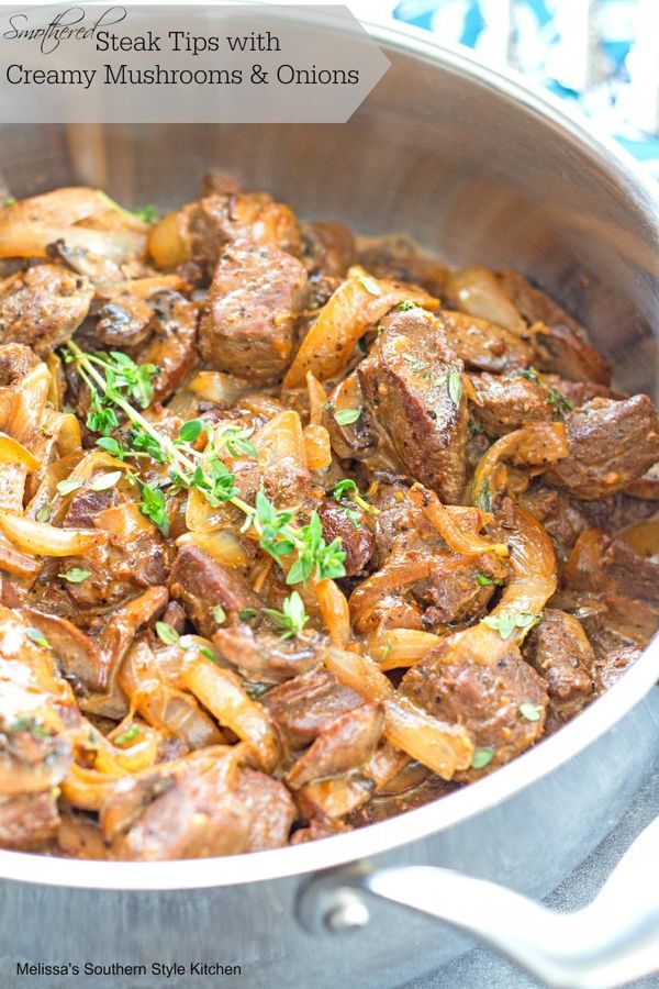 Smothered Steak Tips With Creamy Mushrooms And Onions