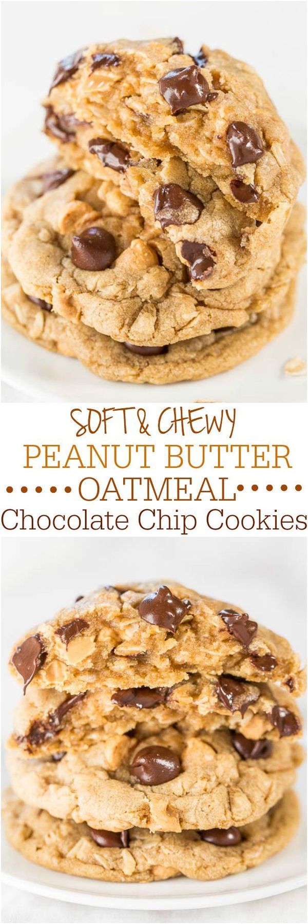 Soft and Chewy Peanut Butter Oatmeal Chocolate Chip Cookies