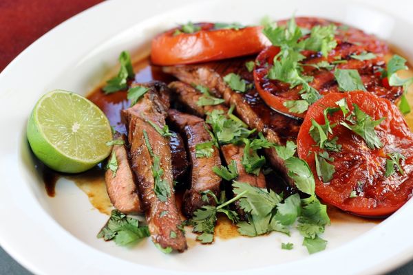 Sous Vide Asian Flank Steak with Beefsteak Tomatoes