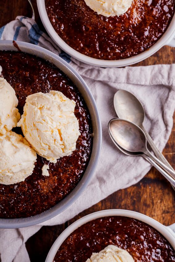 South African malva pudding with easy frozen custard