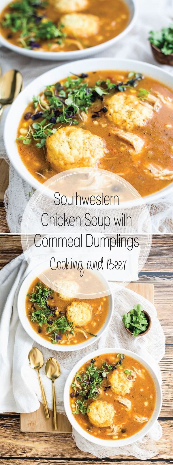 Southwestern Chicken Soup with Cornmeal Dumplings