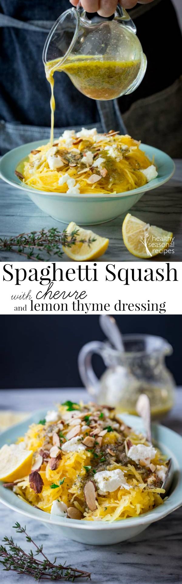 Spaghetti squash with chèvre and lemon thyme dressing