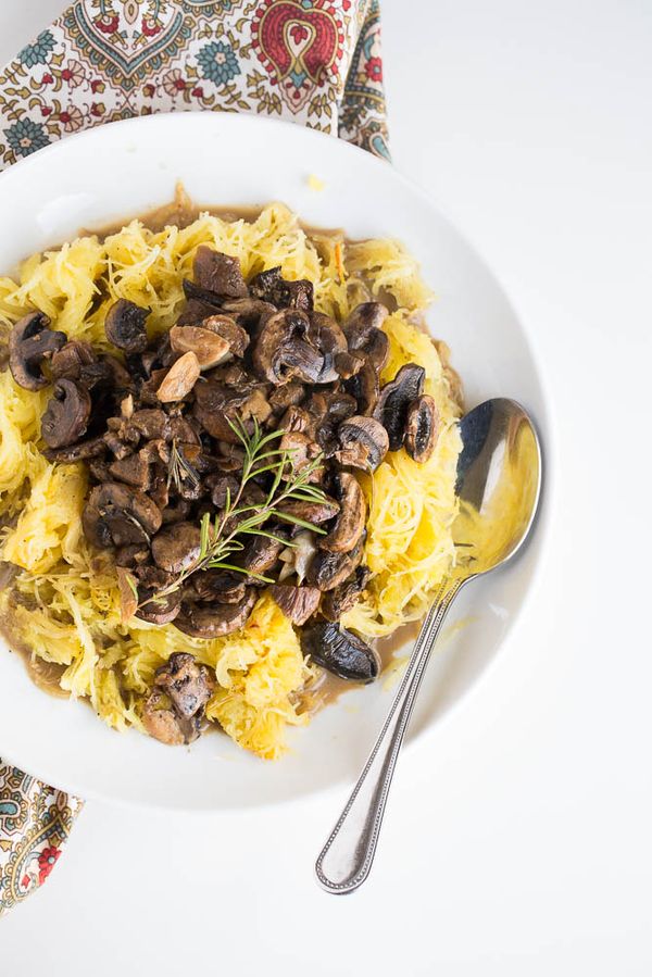 Spaghetti Squash with Roasted Mushroom and Garlic Sauce