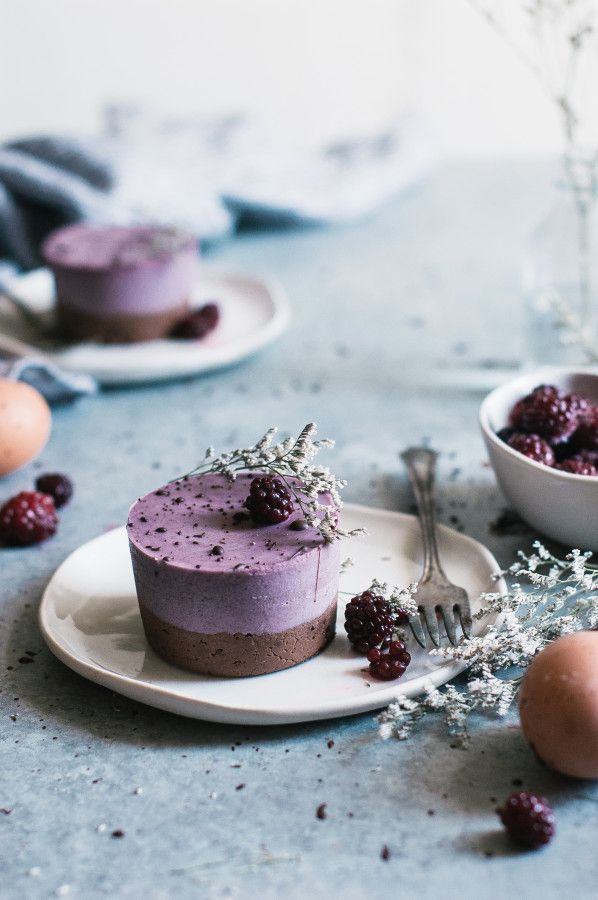 Speckled Brownie Bottomed Blackberry Mousse Cakes