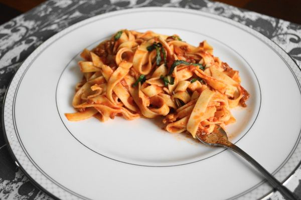 Spiced Lamb Ragu over Fresh Mint Fettuccine