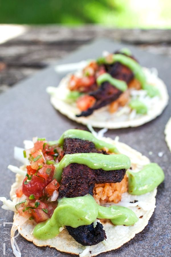 Spicy Portobello Vegan Tacos with Cilantro Crema