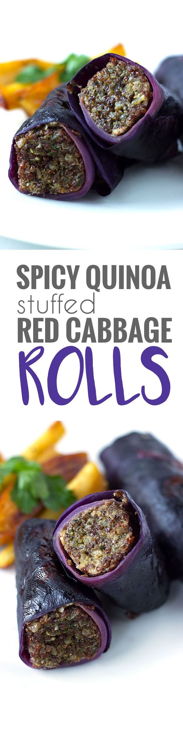 Spicy Quinoa Stuffed Red Cabbage Rolls