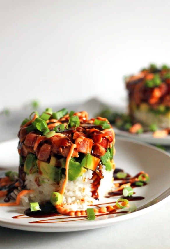 Spicy seared tuna tower