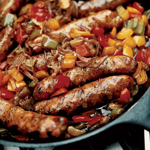 Spicy Stewed Sausages with Three Peppers