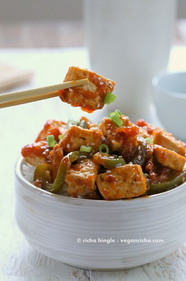 Spicy Vegan Orange Tofu and Peppers. Glutenfree