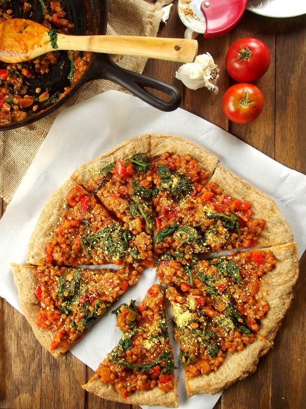 Spinach & Lentil Pizza with Cashew Parmesan