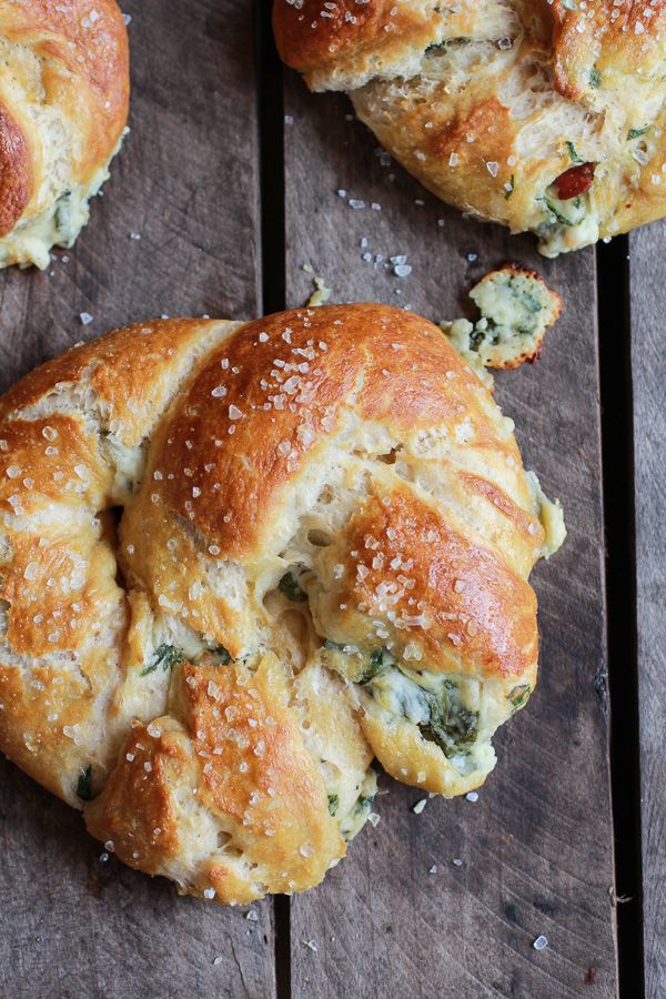 Spinach and Artichoke Stuffed Beer Soft Pretzels