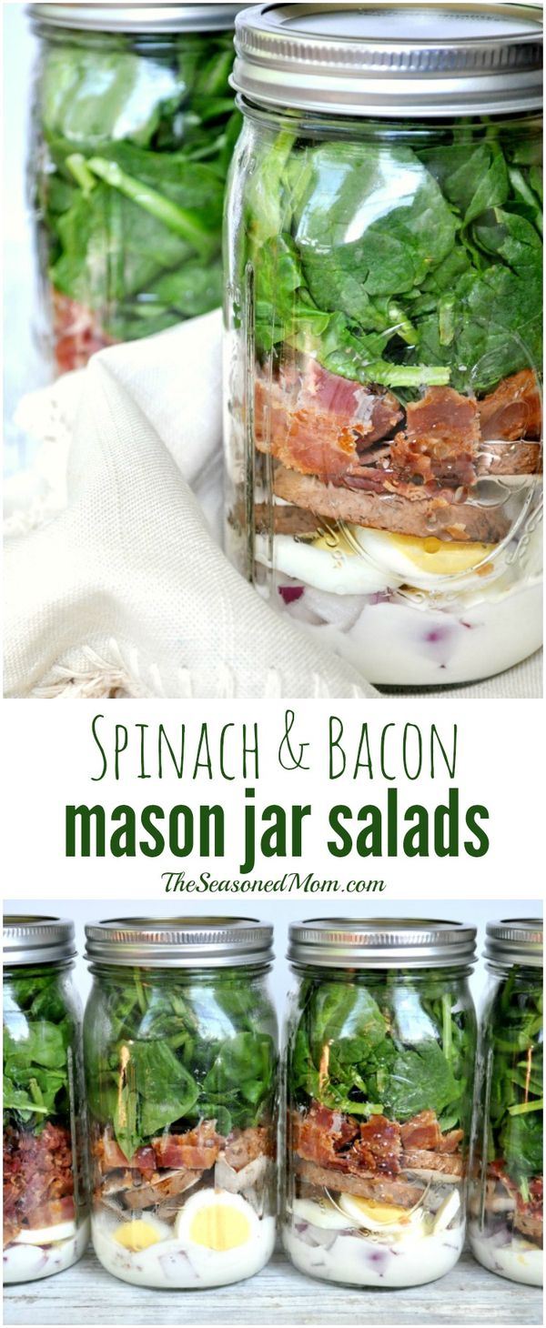 Spinach and Bacon Mason Jar Salads