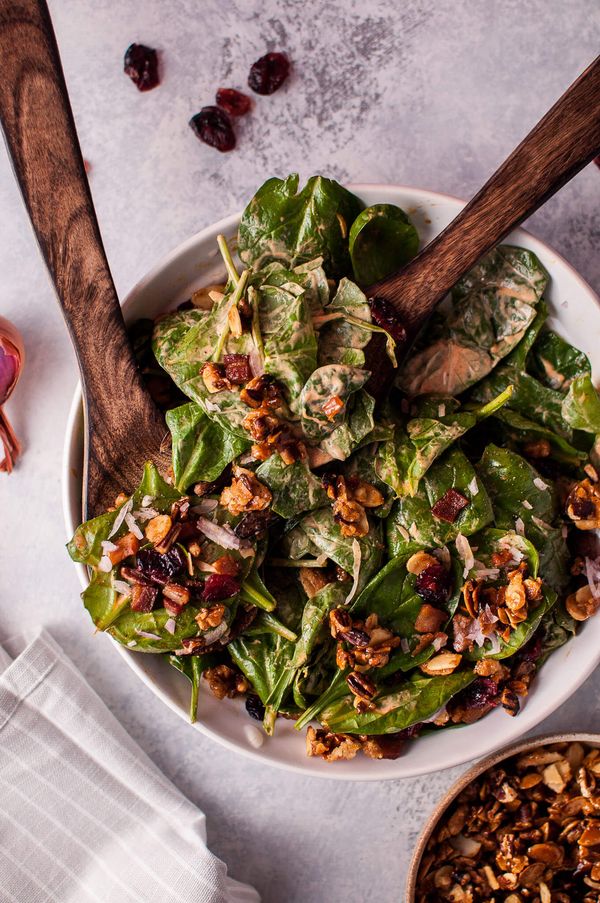 Spinach Salad with Crispy Pancetta and Candied Nuts