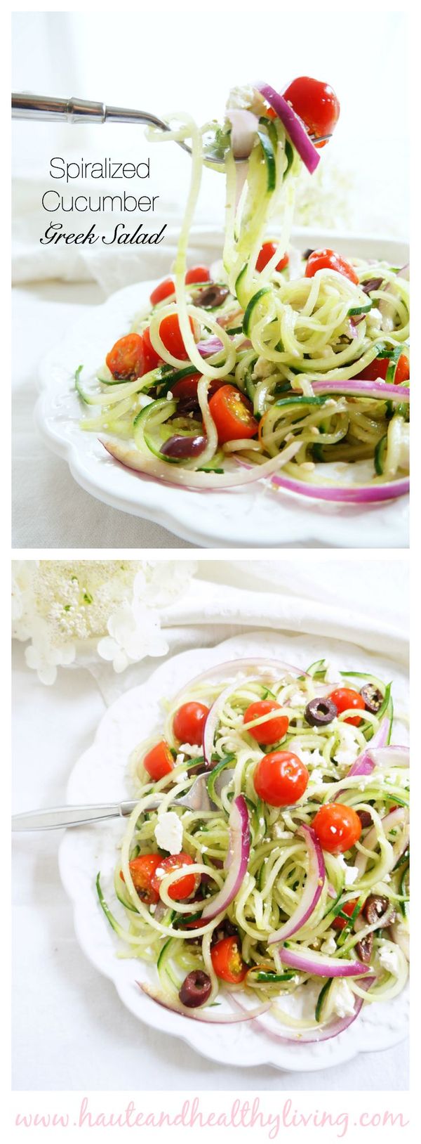 Spiralized Cucumber Greek Salad