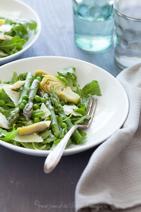 Spring Asparagus, Artichoke and Arugula Salad with Chive Vinaigrette