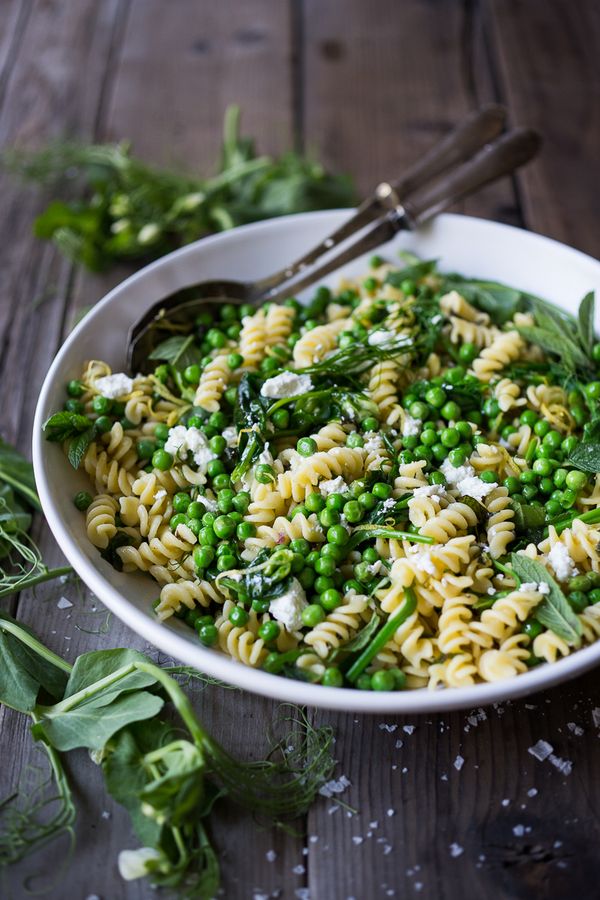 Spring pea pasta with mint, truffle and lemon