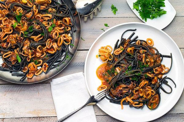 Squid Ink Pasta with Seafood