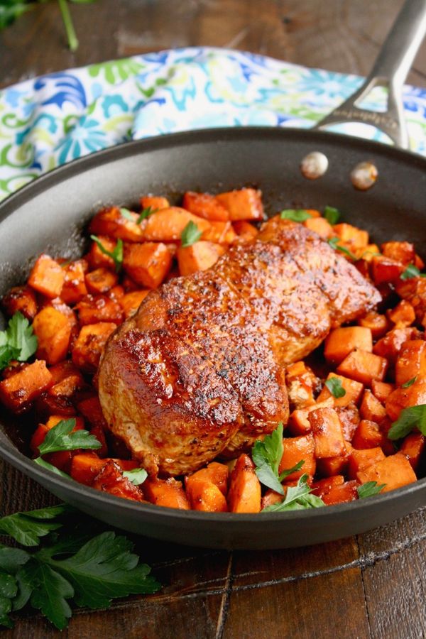 Sriracha-Roasted Pork with Sweet Potatoes