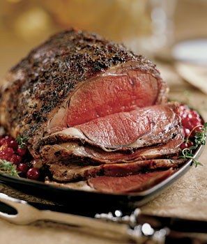 Standing Rib Roast with Porcini and Bacon Sauce