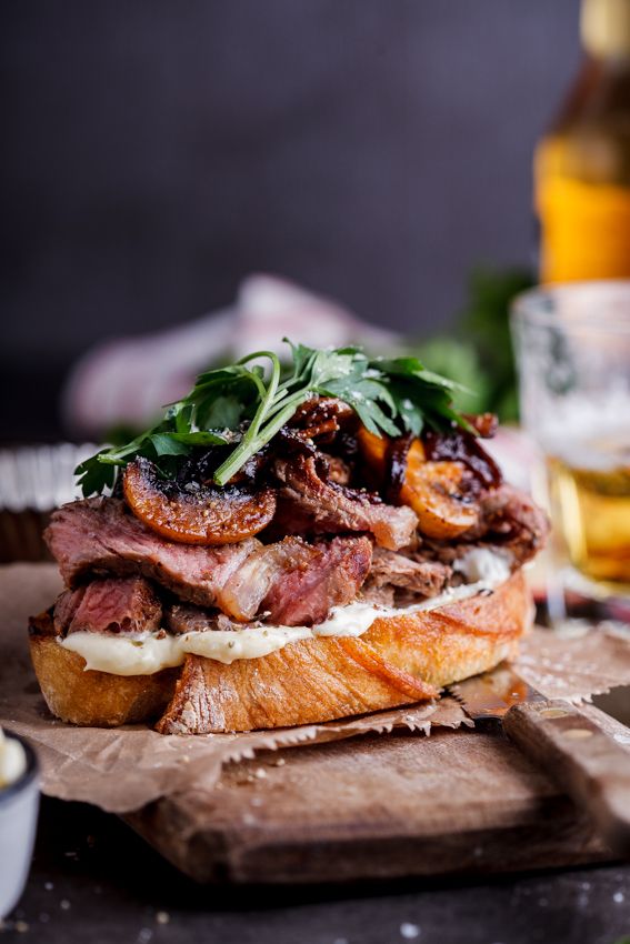 Steak sandwich with whipped goat's cheese butter