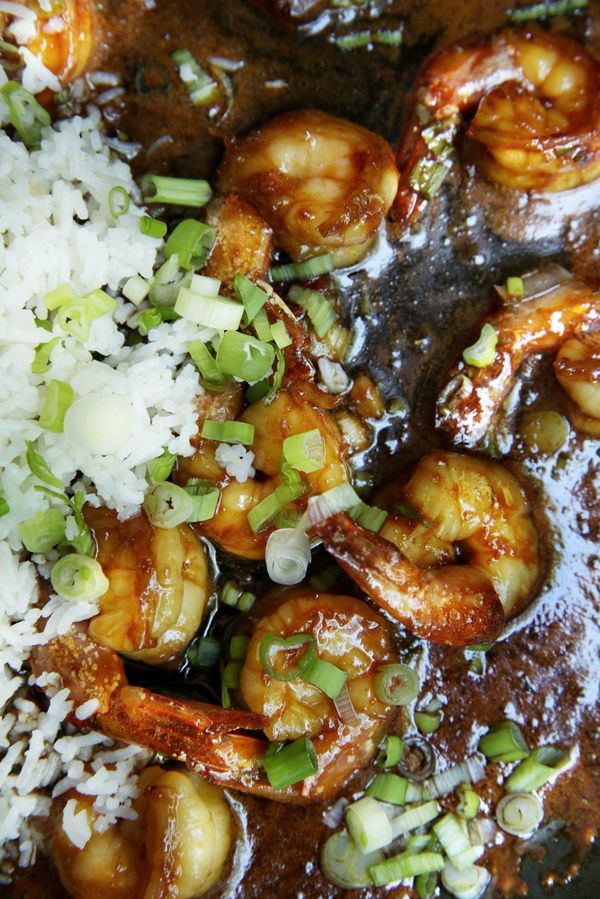 Sticky Ginger Shrimp with Scallion Rice