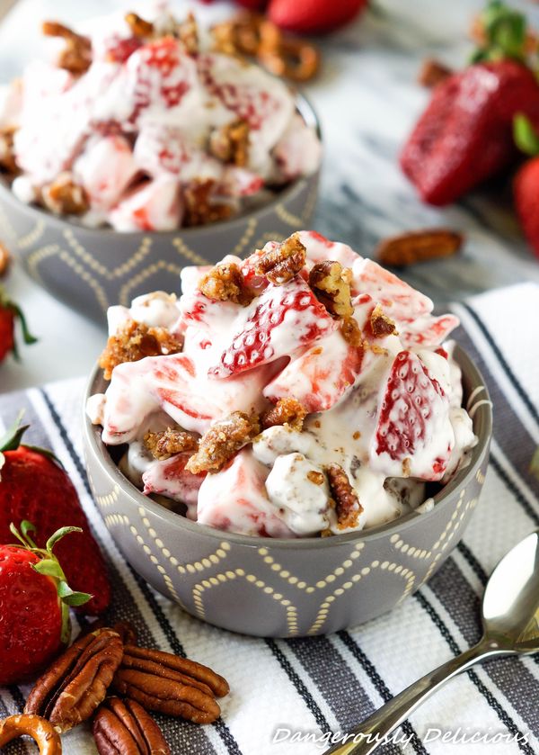 Strawberries & Cream with Sugared Pretzels and Pecans