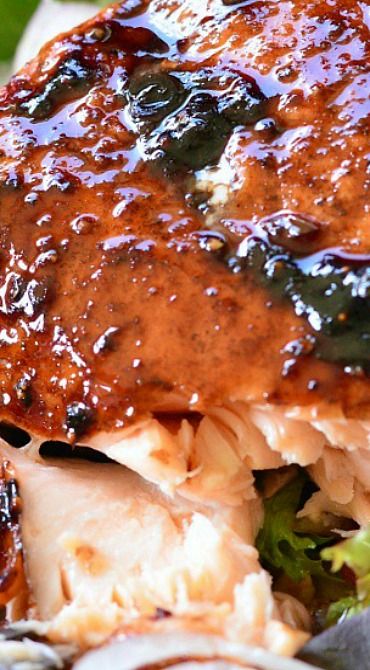 Strawberry Balsamic Glazed Baked Salmon Salad