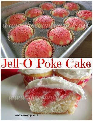 Strawberry Jell-O Poke Cupcakes