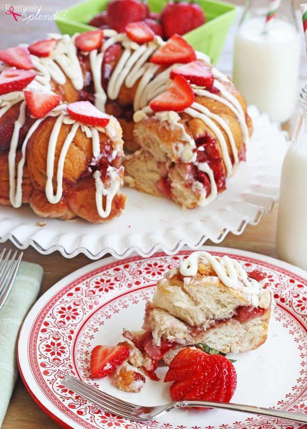 Strawberry Monkey Bread with Cream Cheese Glaze