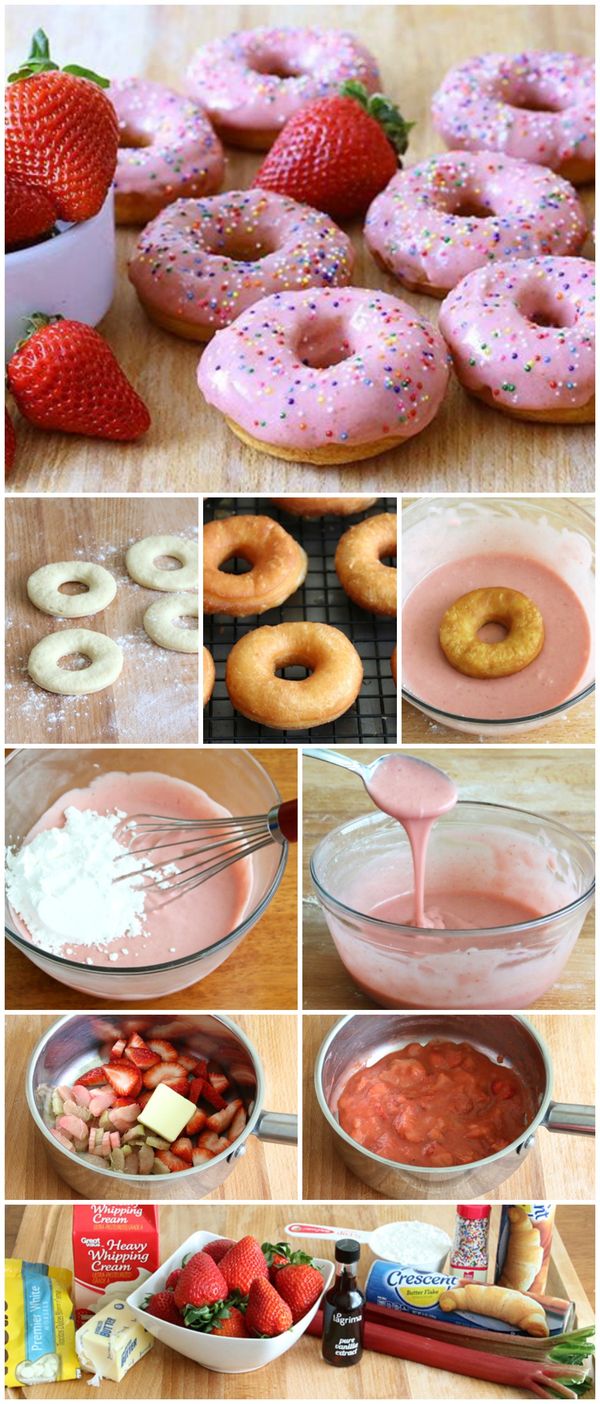 Strawberry Rhubarb Glazed Donuts