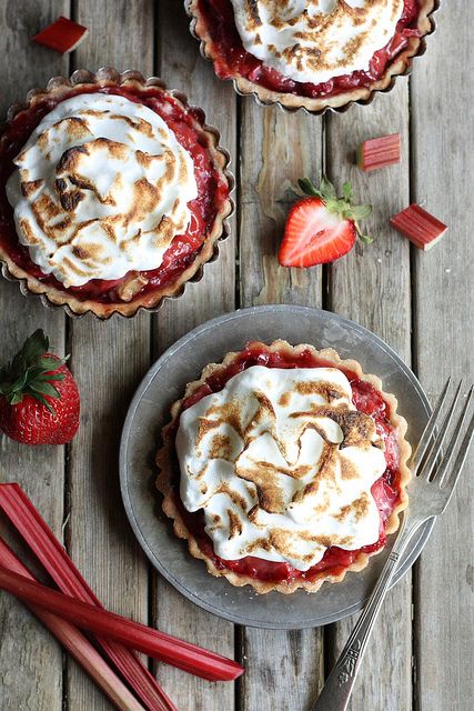 Strawberry Rhubarb Meringue Tartlets