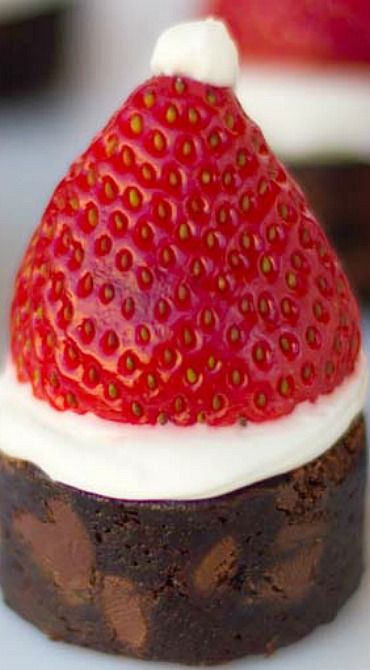 Strawberry Santa Hat Brownie Bites