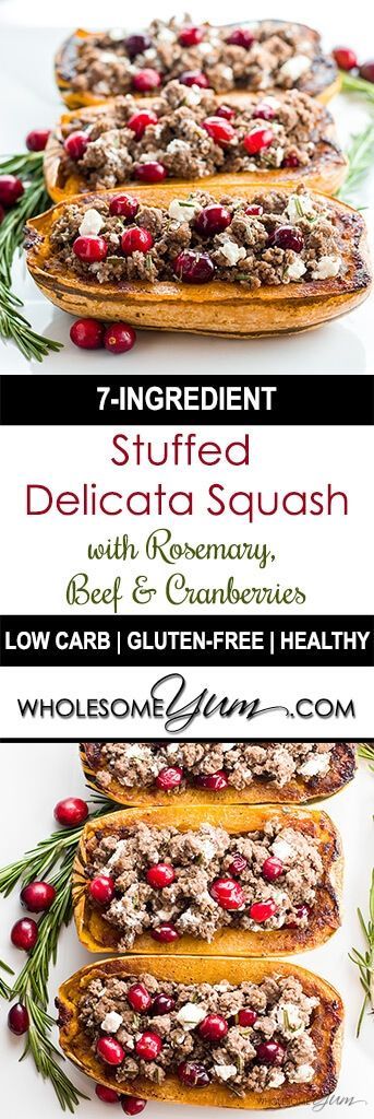 Stuffed Delicata Squash with Beef & Cranberries (Low Carb, Gluten-free