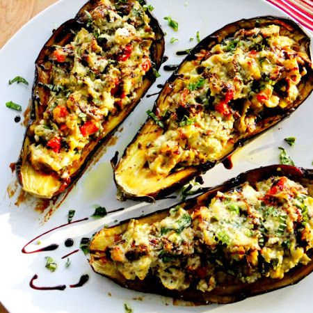 Stuffed Eggplant with Ricotta, Spinach & Artichoke