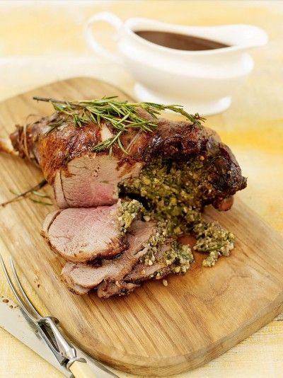 Stuffed leg of lamb with rosemary and pine nuts