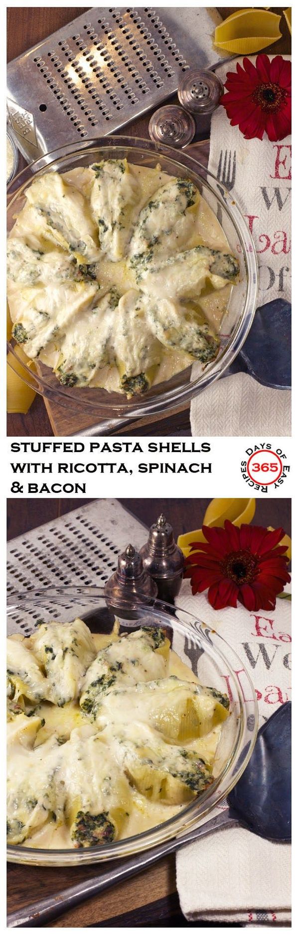 Stuffed Pasta Shells with Ricotta, Spinach & Bacon