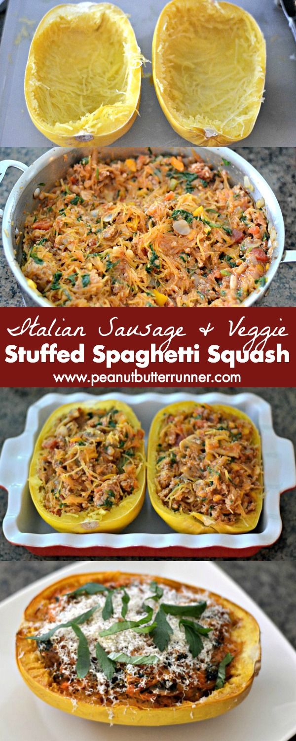 Stuffed Spaghetti Squash with Italian Sausage and Veggies