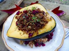 Stuffed Squash with Quinoa, Cranberries and Savory Grounds