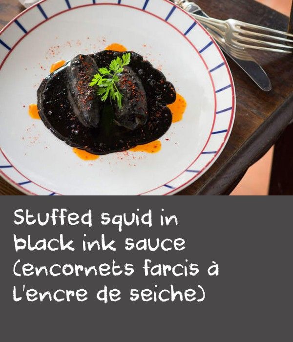 Stuffed squid in black ink sauce (encornets farcis à l'encre de seiche