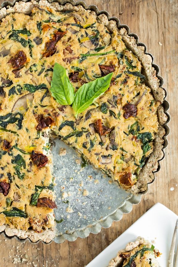 Sun-dried Tomato, Mushroom, and Spinach Tofu Quiche