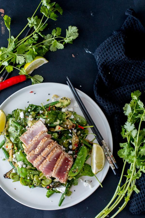 Super Green Summer Sesame-Lime Salad with Seared Tuna