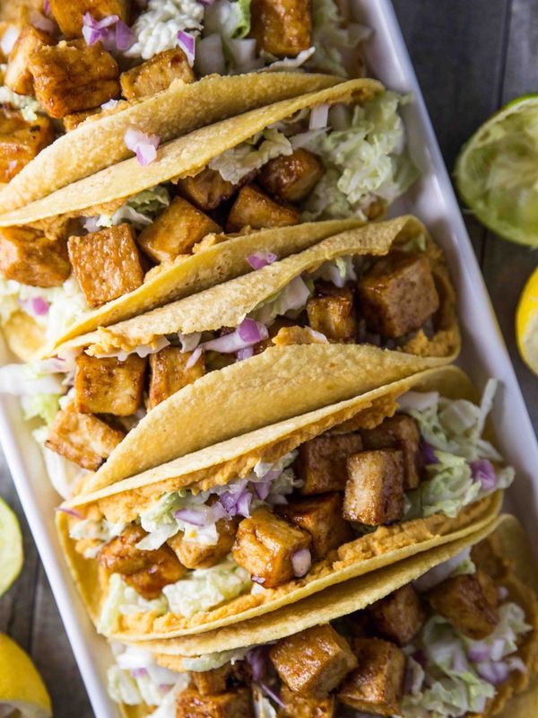 Sweet and Smoky Baked Tofu Tacos with Coconut Citrus Slaw