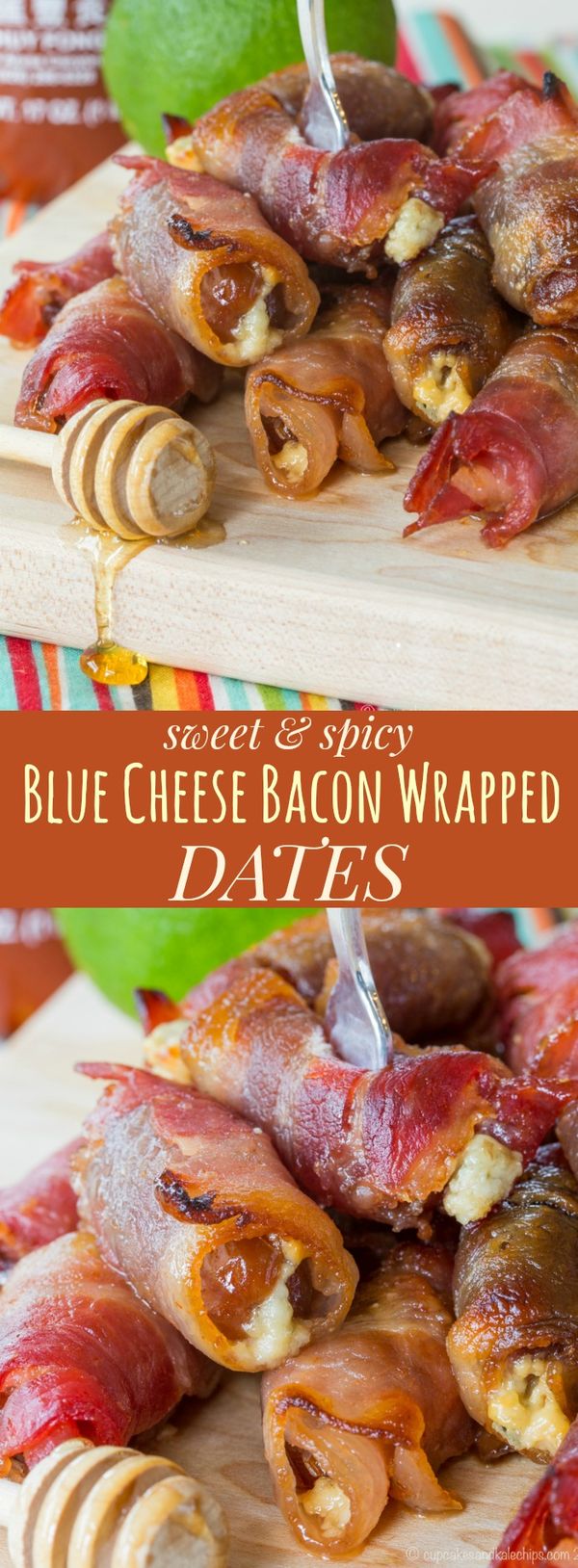 Sweet and Spicy Blue Cheese Bacon Wrapped Dates