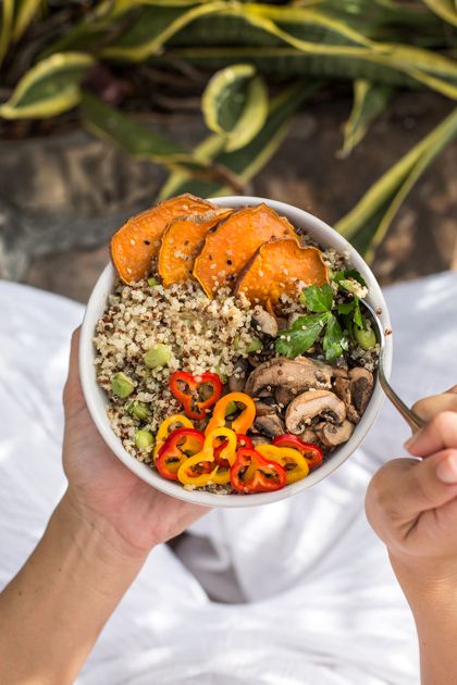 Sweet Potato and Quinoa Power Bowl with Asian Tahini Dressing