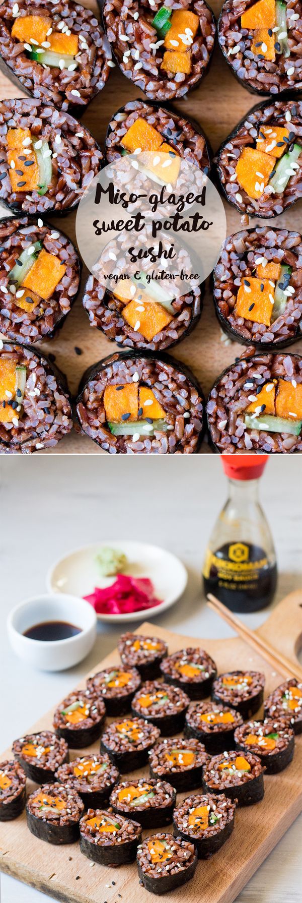 Sweet potato sushi with miso glaze