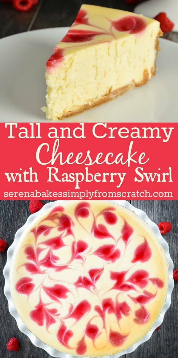 Tall And Creamy Cheesecake With Raspberry Swirl