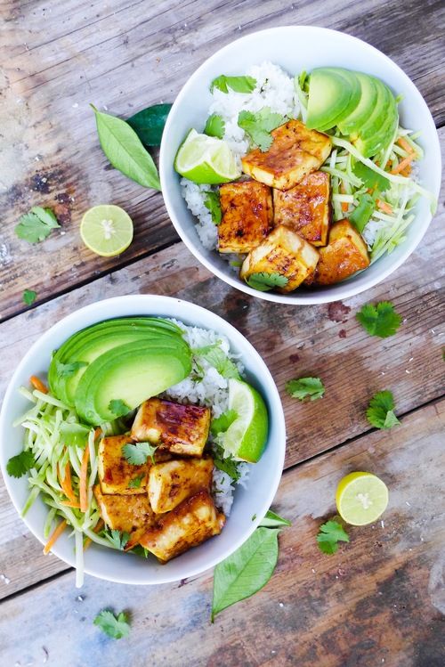 Teriyaki Tofu Bowls with Cilantro & Lime Rice