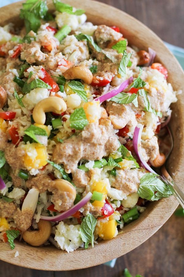 Thai Cauliflower Rice with Ginger-Almond Dressing